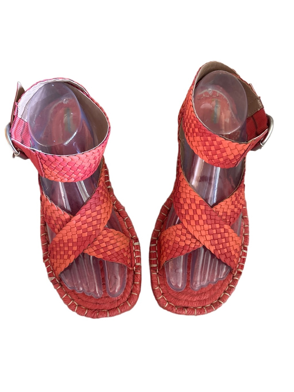 Sam Edelman Dakota Orange Red Braided Leather Wedge Sandals Size 8.5